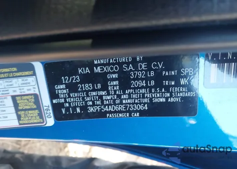 2024 Kia Forte Gt-Line from USA, damaged, VIN 3KPF54AD6RE733064